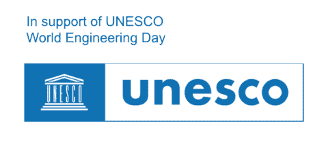 UNESCO logo with text: "In support of UNESCO World Engineering Day" on a blue background.