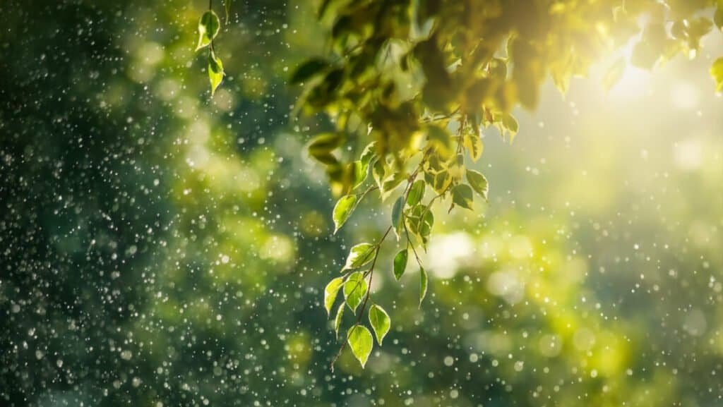 Sunlight through a green forest