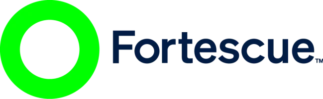 Green circular logo next to the word "Fortescue" in dark blue text.