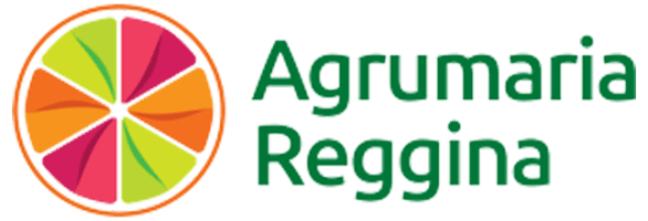 Agrumaria Reggina's logo showcases a stylized citrus wheel in vibrant orange, green, and pink hues, elegantly paired with the company name in sophisticated green text.