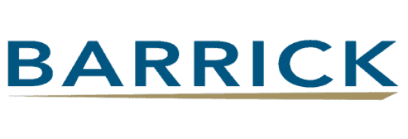 Logo displaying the word "BARRICK" in blue capital letters with a gold underline.