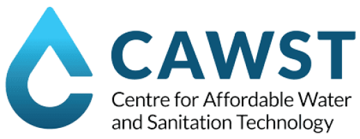 Logo of CAWST, featuring a blue water droplet icon and the text "Centre for Affordable Water and Sanitation Technology.