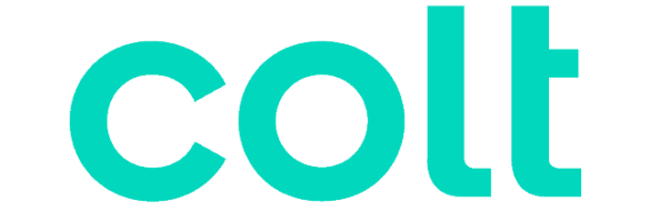 Turquoise text spelling "Colt Technology Services" on a white background.