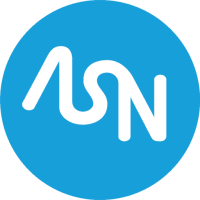 A white stylized "ASN" logo is elegantly set against a blue circular background, symbolizing the cutting-edge innovation of Alcatel Submarine Networks.