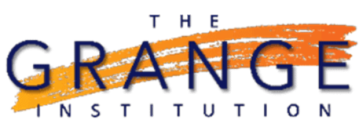 The logo features "The Grange Institution" with an orange brushstroke elegantly framing the text above and below.