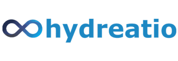 The image shows the word "hydreatio" in blue font with an infinity symbol to the left.