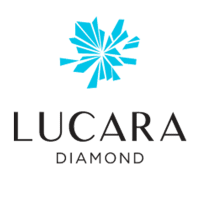 A sleek logo featuring a blue abstract geometric design tops the bold black letters spelling "Lucara Diamond," capturing the essence of elegance and precision that defines the Lucara brand.