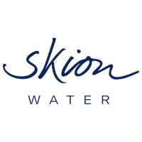 Logo displaying the words "Skion Water" in blue text on a white background.
