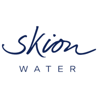 Logo displaying the words "Skion Water" in blue text on a white background.