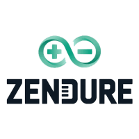 Zendure logo featuring a turquoise infinity symbol with a plus and minus sign inside, above the word "Zendure" in bold black letters.
